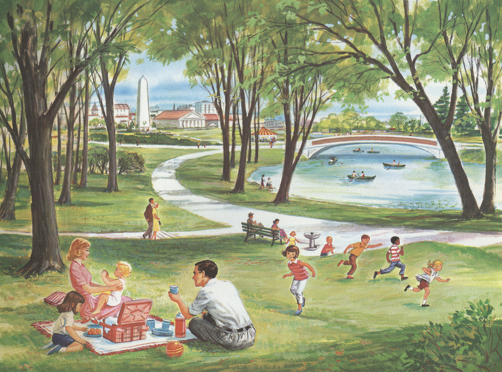 Detail of Illustration of Family Having Picnic in Park by Anonymous
