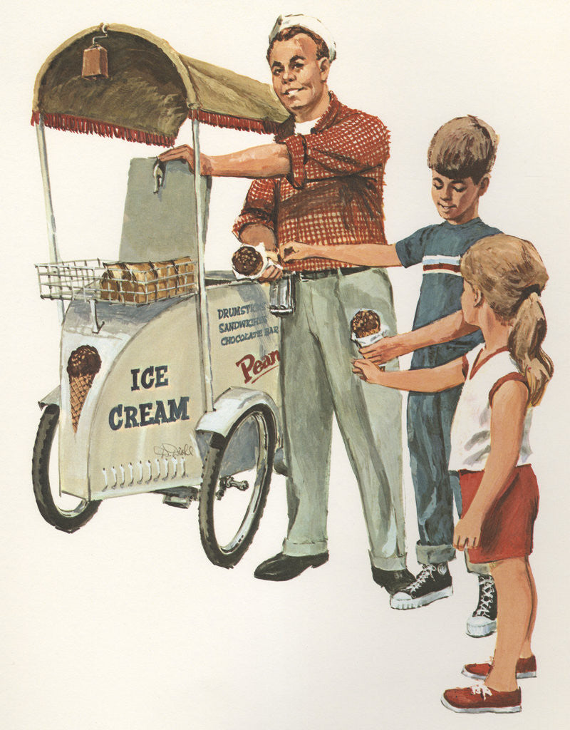 Detail of Illustration of Ice Cream Man with Two Children by Anonymous