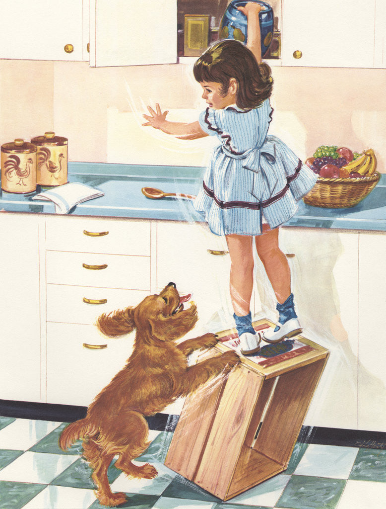 Detail of Illustration of Little Girl Stealing from Cookie Jar by Anonymous