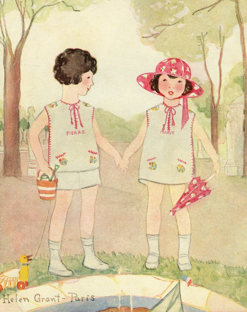 Detail of Illustration of Boy and Girl in Park by Helen Grant