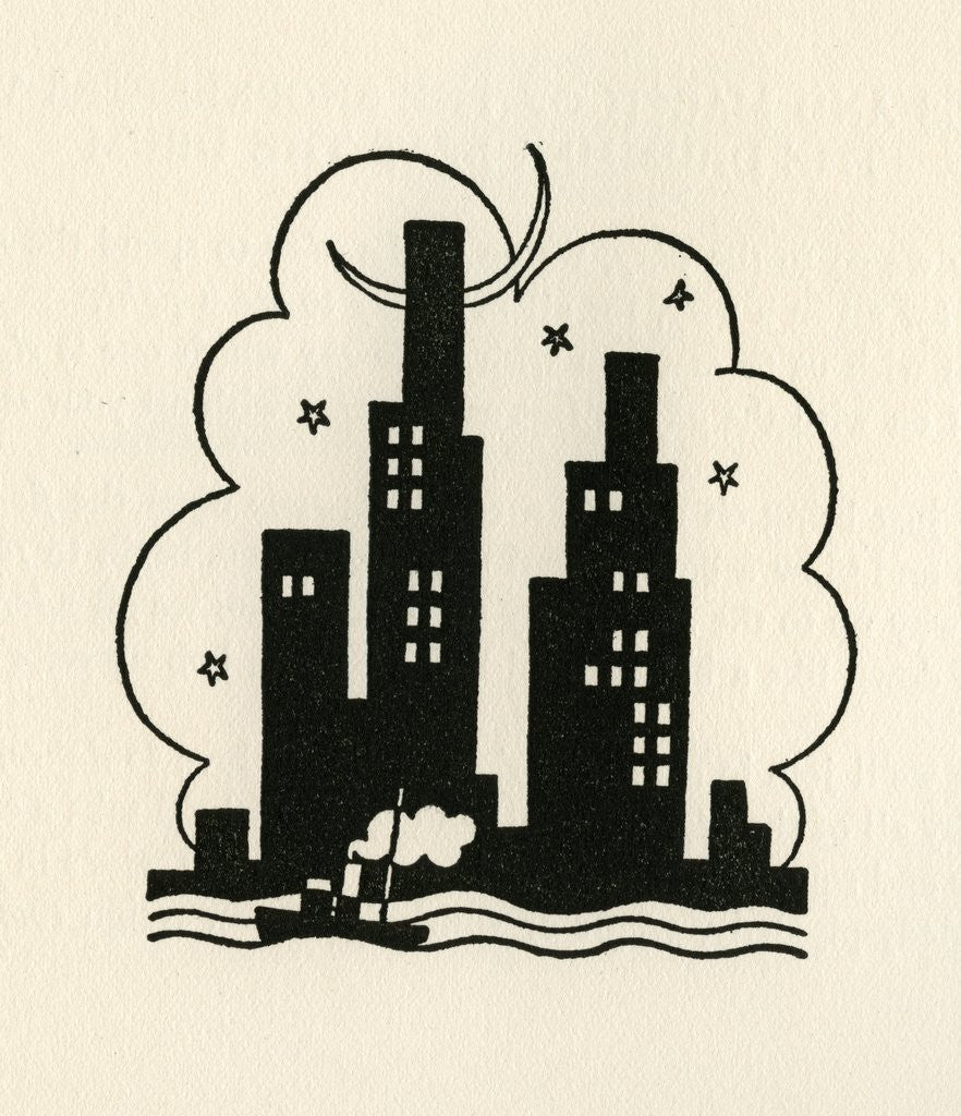 Detail of Illustration of New York City Skyline at Night by Boris Artzybasheff