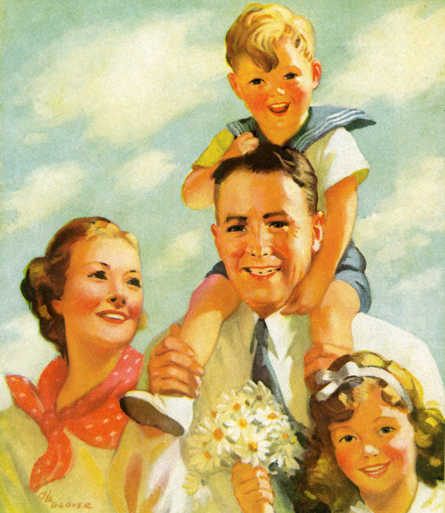 Detail of Illustration of 1940s Family by Anonymous