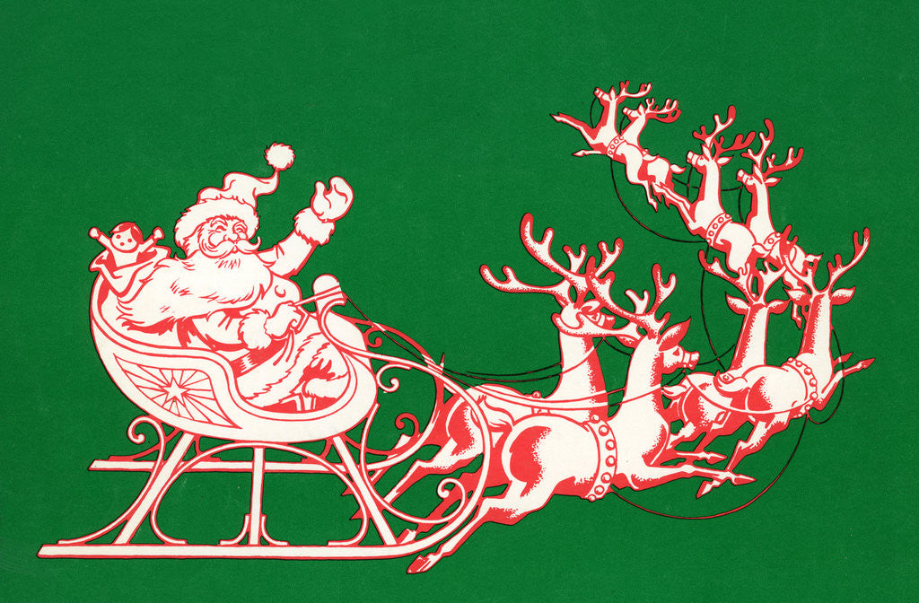Detail of Illustration of Santa's Sled Pulled by Reindeer