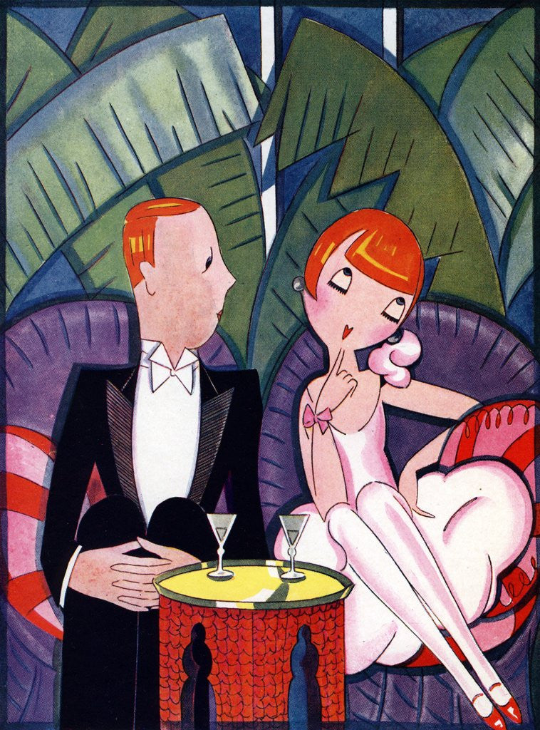 Detail of Illustration of 1920s Couple on Date by Fish by Corbis