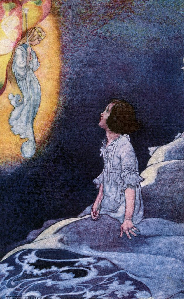 Detail of Illustration of Girl Awoken by Vision of Fairy by Charles Robinson