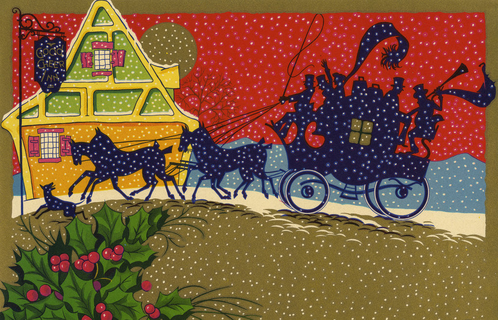 Detail of Illustration of Horse-Drawn Carriage Arriving at Inn by Anonymous