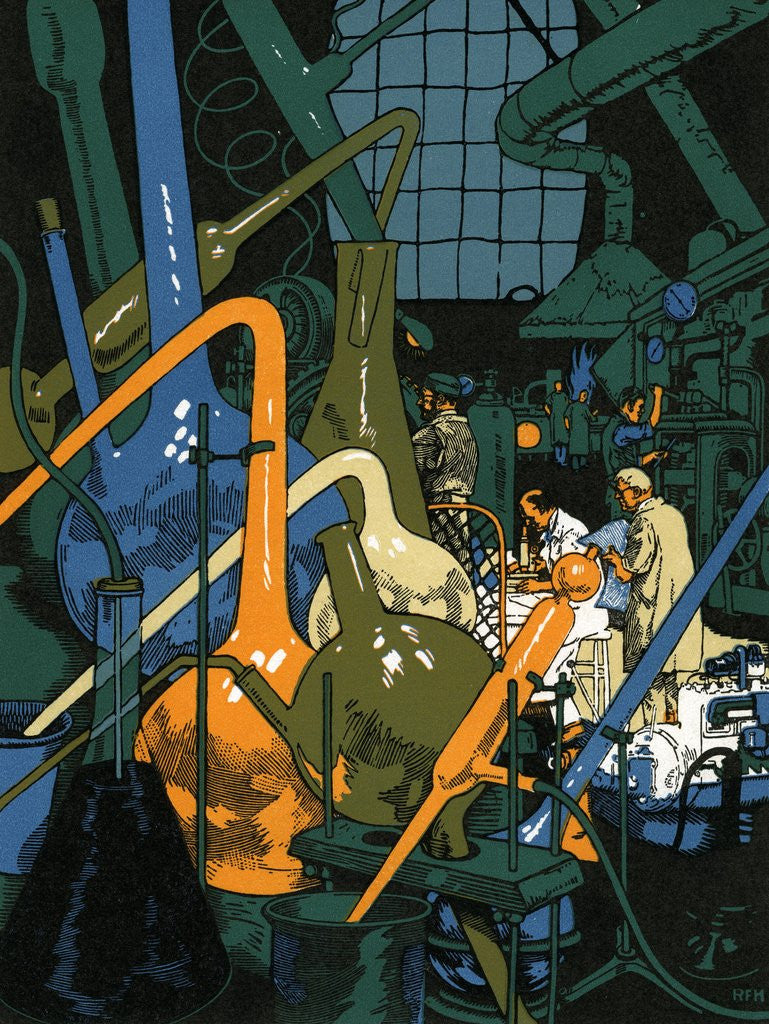 Detail of Illustration of Men in Chemistry Lab by Anonymous