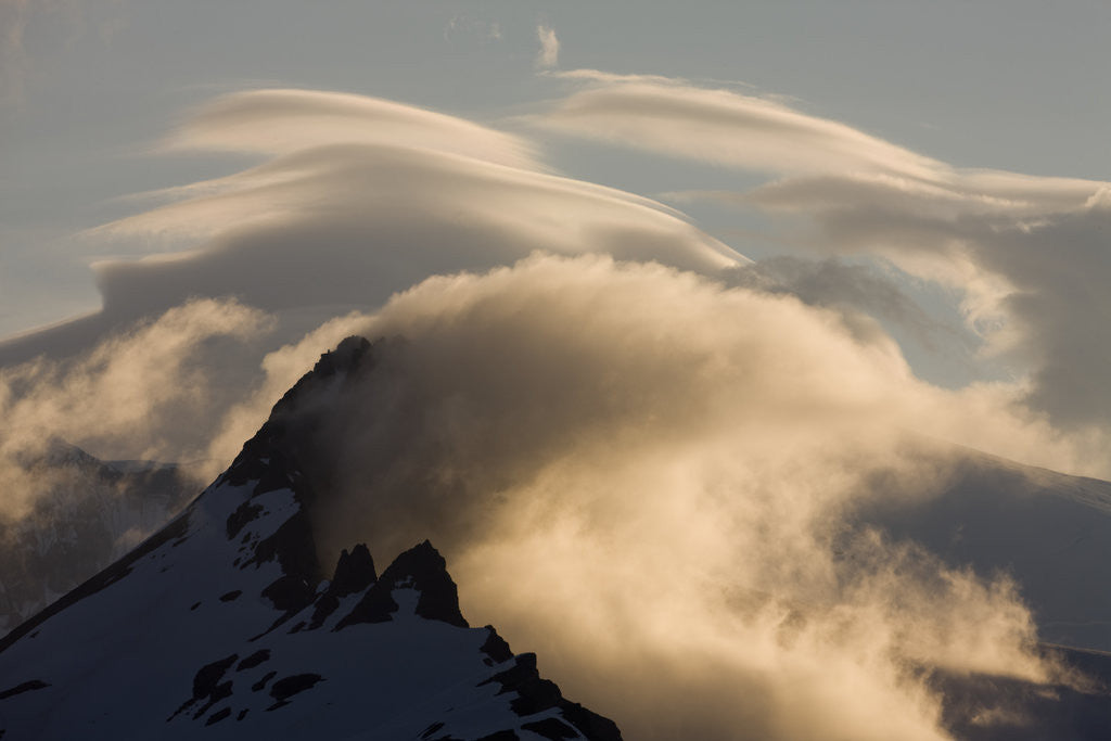 Detail of Cloud Covered Mountain Peaks at Sunset in Katmai National Park by Anonymous