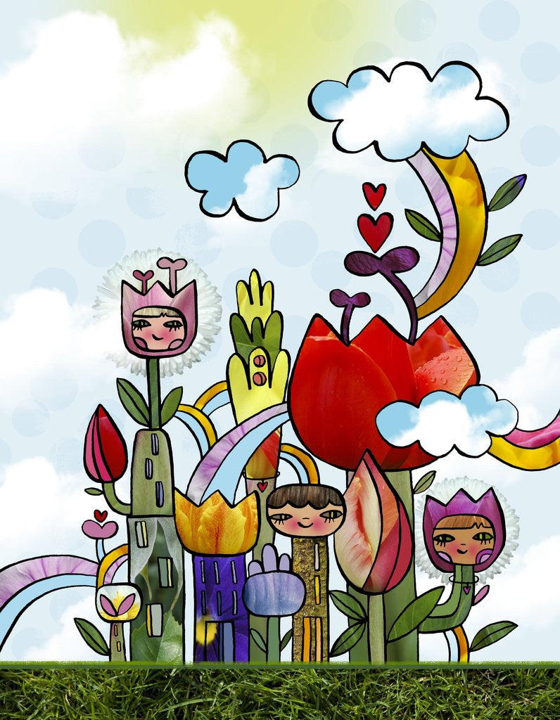 Detail of People with flower heads by Anonymous