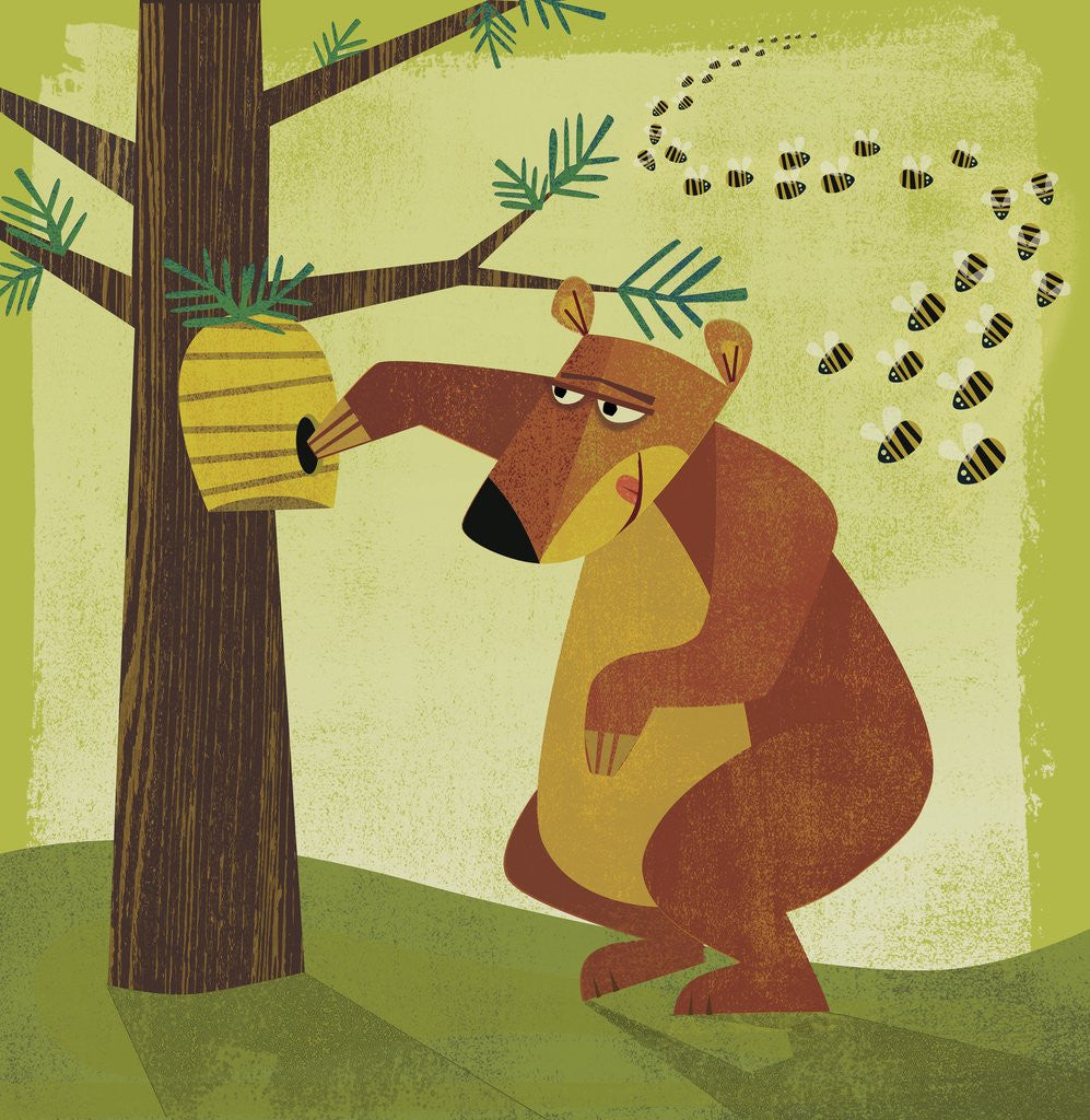 Detail of Bear Stealing Honey from Swarm of Bees by Anonymous