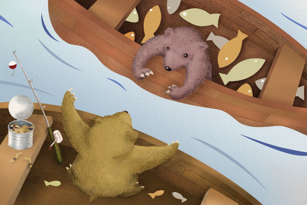 Detail of Bear Telling Exaggerated Fish Story by Corbis