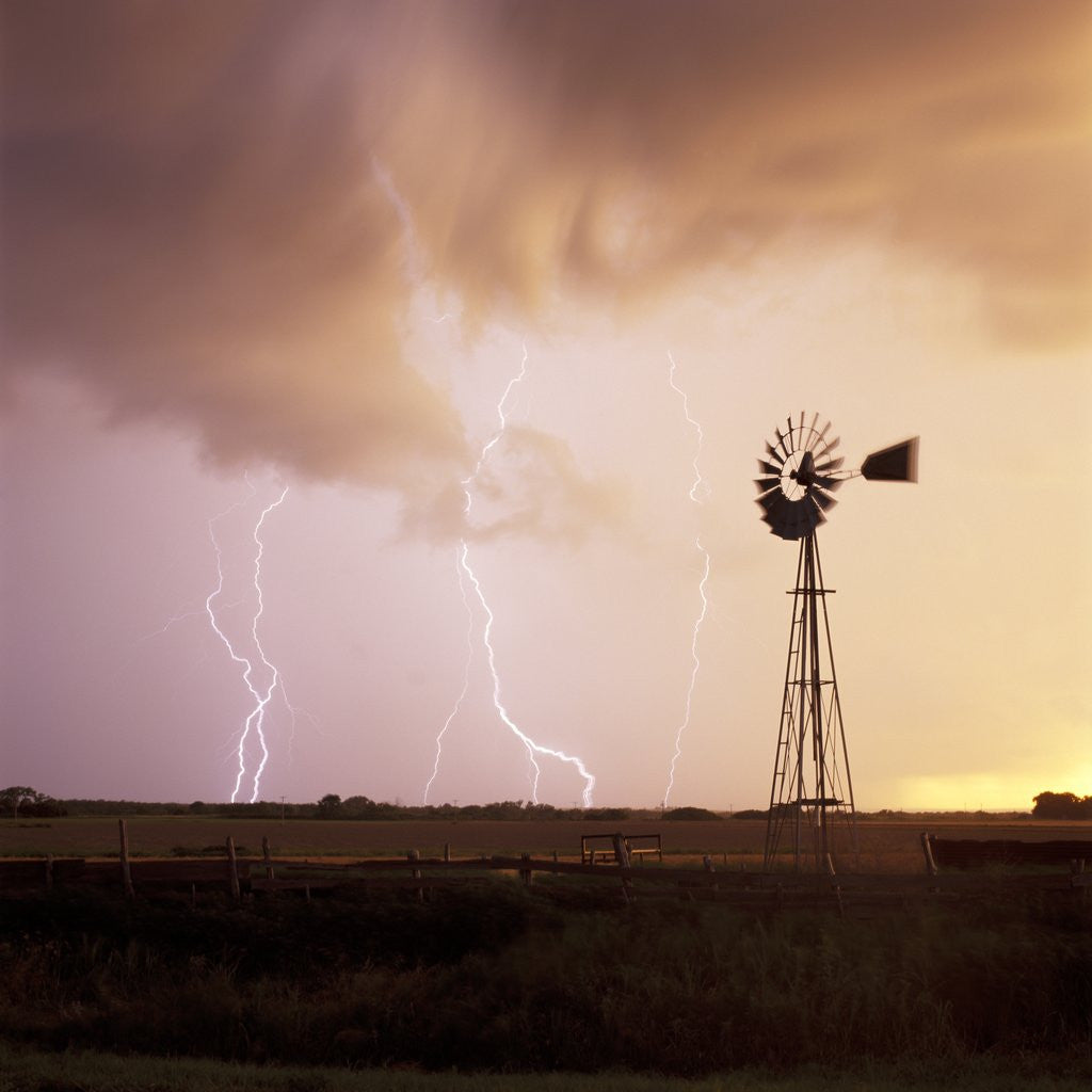 Detail of Lightning Striking Amid Farmland by Anonymous