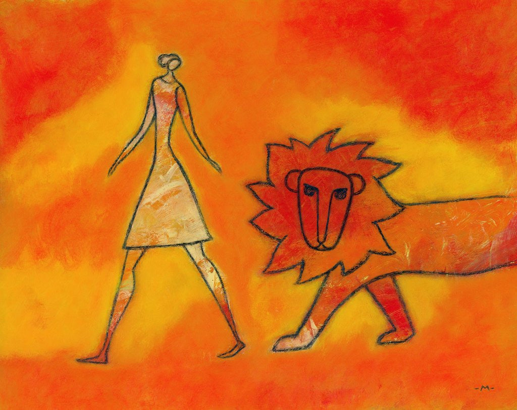Detail of Woman Walking with a Lion by Anonymous