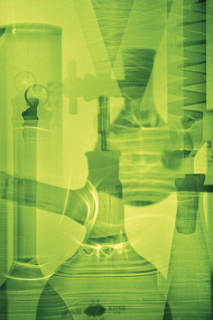 Detail of Laboratory Glassware Montage in Green by Anonymous