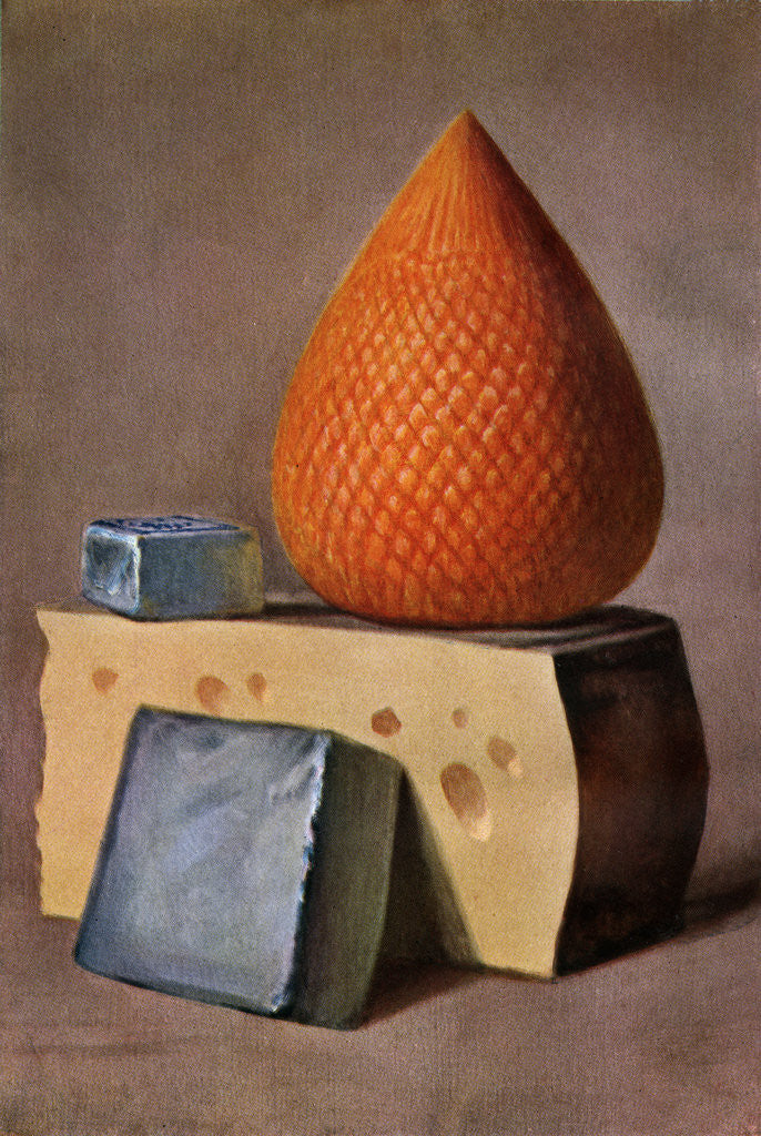 Detail of Illustration of four types of cheese by Anonymous