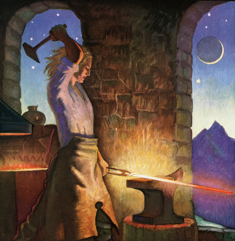 Detail of Illustration of Siegfried Forging His Sword by Peter Hurd