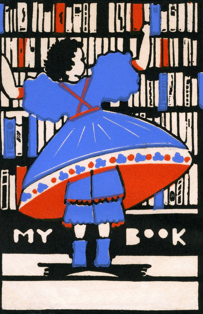 Detail of Illustration of girl selecting book by Corbis