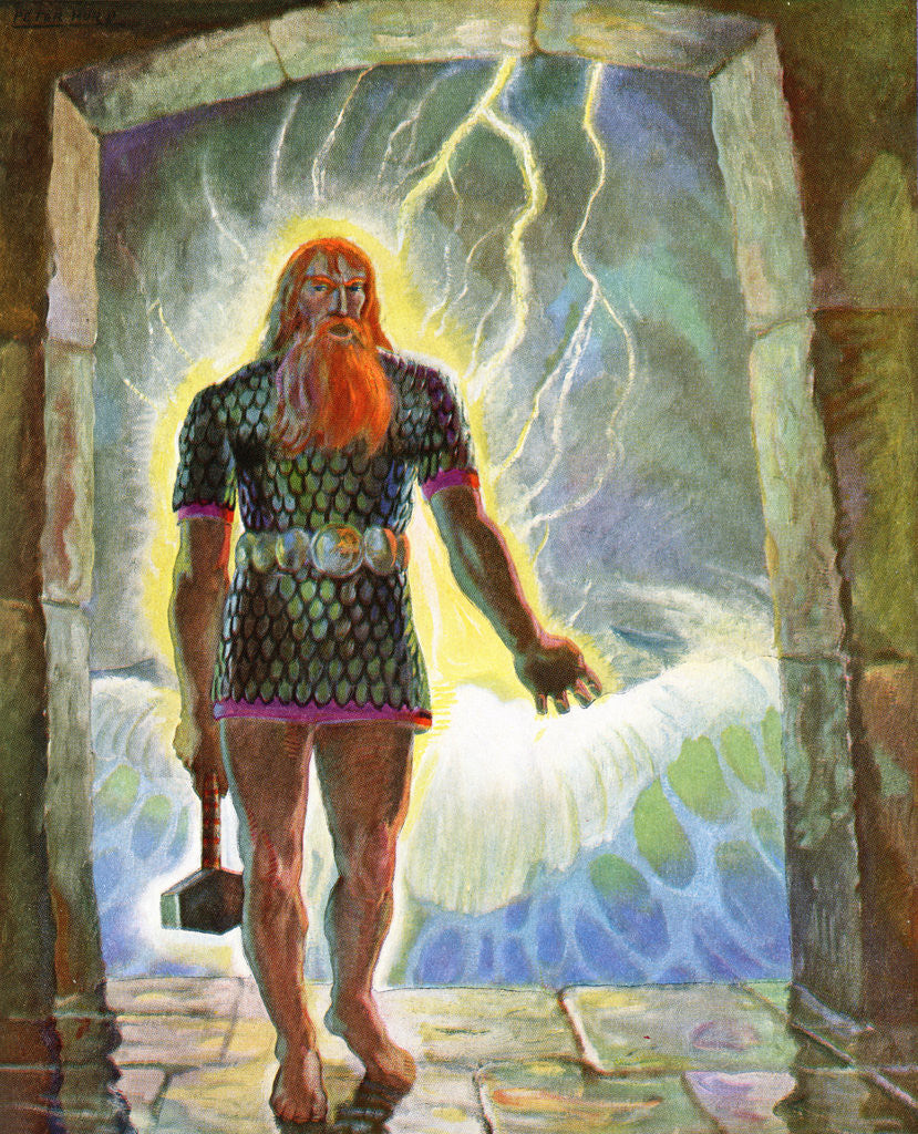 Detail of Illustration of Thor with His Hammer by Peter Hurd