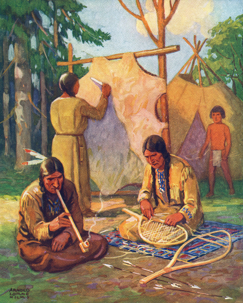 Detail of Illustration of daily life in Native American village by Arnold Lorne Hicks