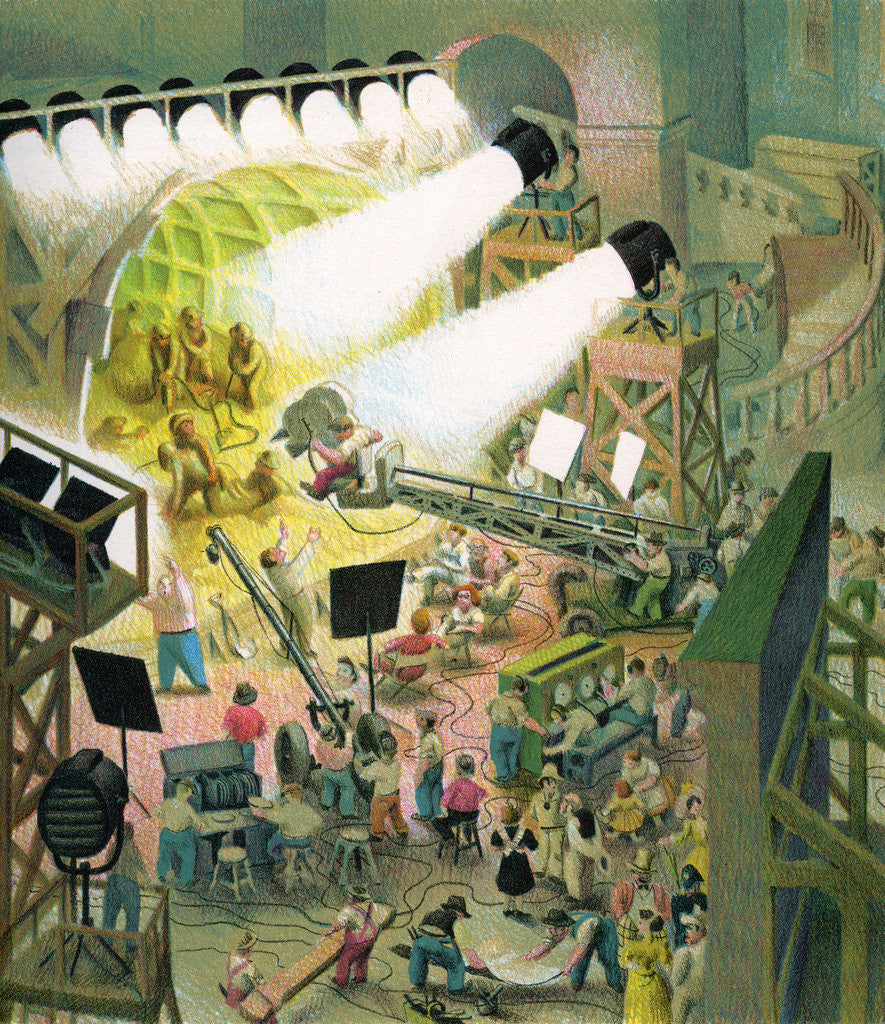 Detail of Illustration of Early Movie Set in Hollywood by C.H. DeWitt