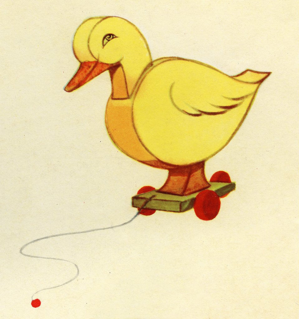 Detail of Illustration of duck-shaped pull toy by Anonymous