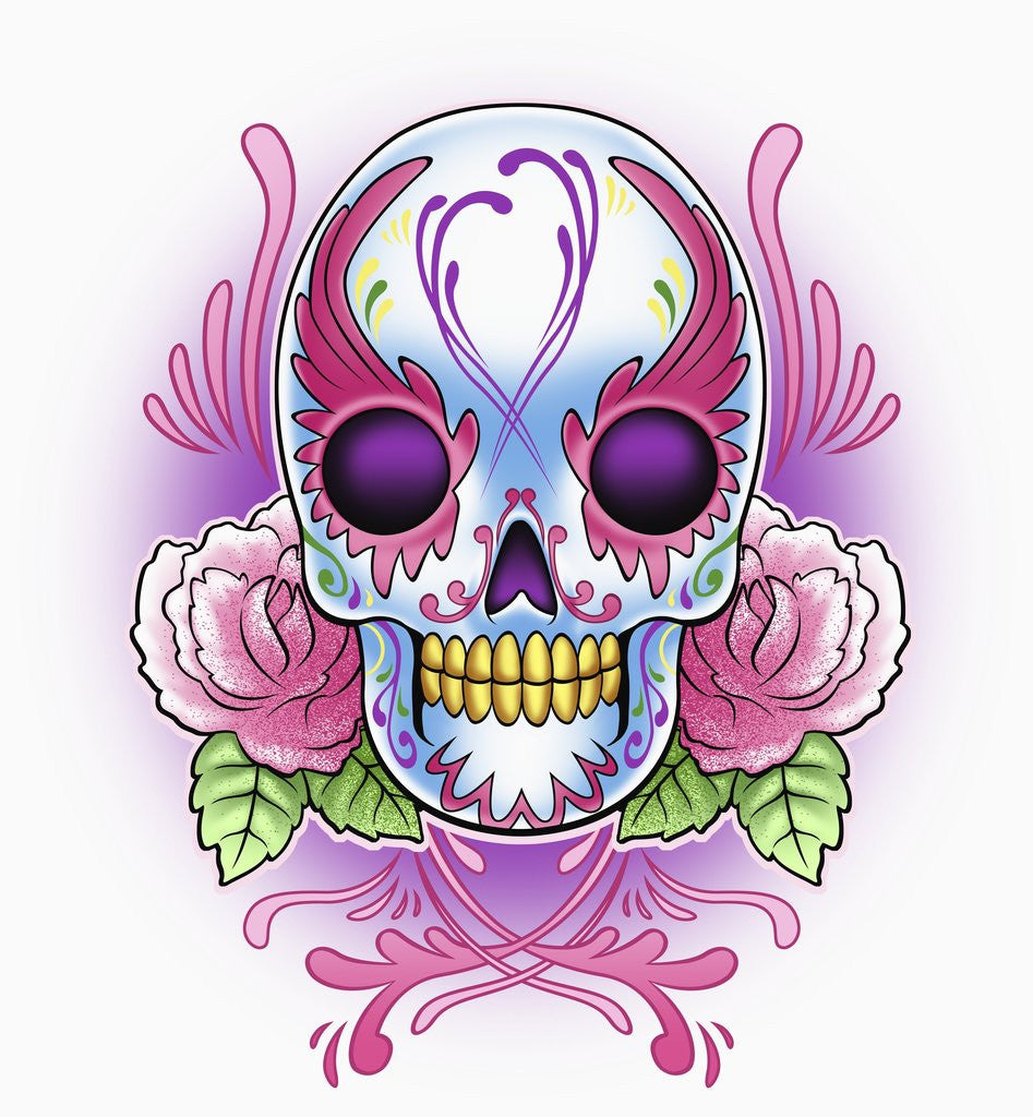 Detail of Day of the Dead skull with roses by Anonymous