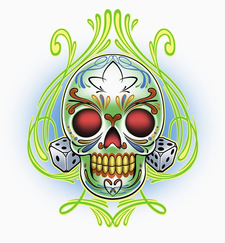 Detail of Day of the Dead skull with dice by Anonymous