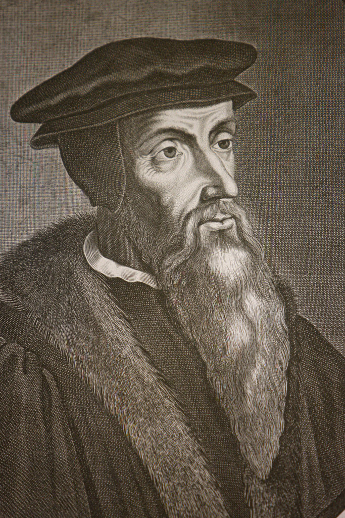 Detail of Engraved portrait of John Calvin by Anonymous
