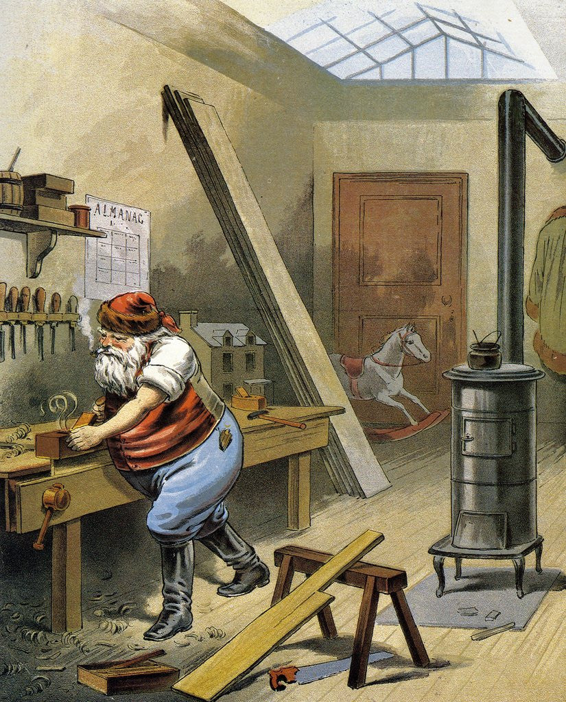 Detail of Illustration of Santa Claus making toys at his North Pole workshop by William Roger Snow