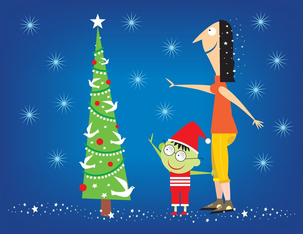 Detail of A Mother and Son at the Christmas Tree by Anonymous