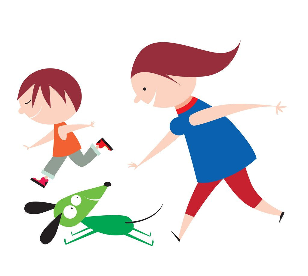 Detail of A Mother and Son Running with a Dog by Anonymous