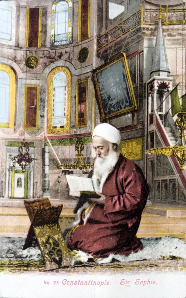 Detail of Man reading Koran in Hagia Sofia by Anonymous
