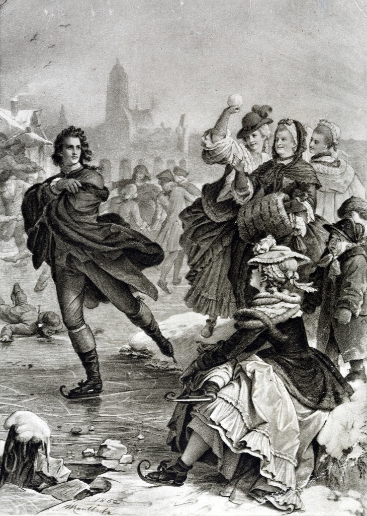 Detail of Illustration of Friederich Schiller skating on ice by Anonymous