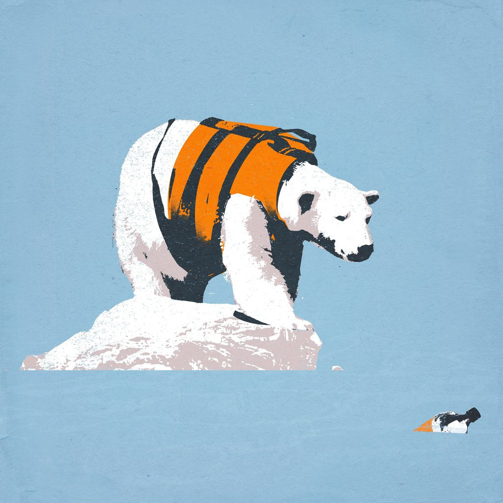 Detail of Polar bear in a life jacket by Corbis