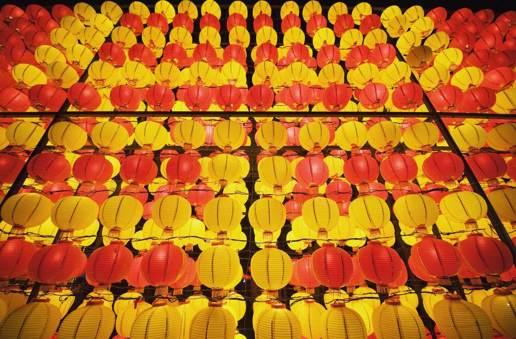 Detail of Yellow and orange paper lanterns by Anonymous