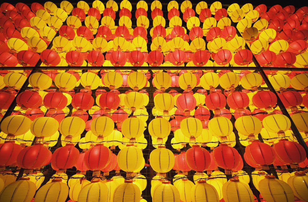 Detail of Yellow and orange paper lanterns by Corbis