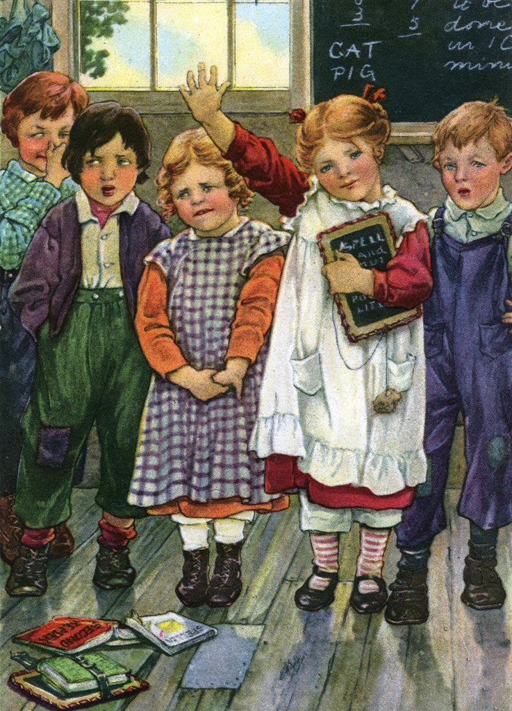 Detail of Illustration of children in schoolroom by Clara M. Burd