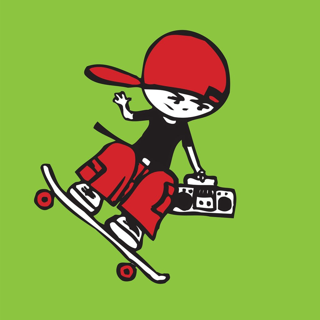 Detail of Skateboarder holding boom box by Corbis