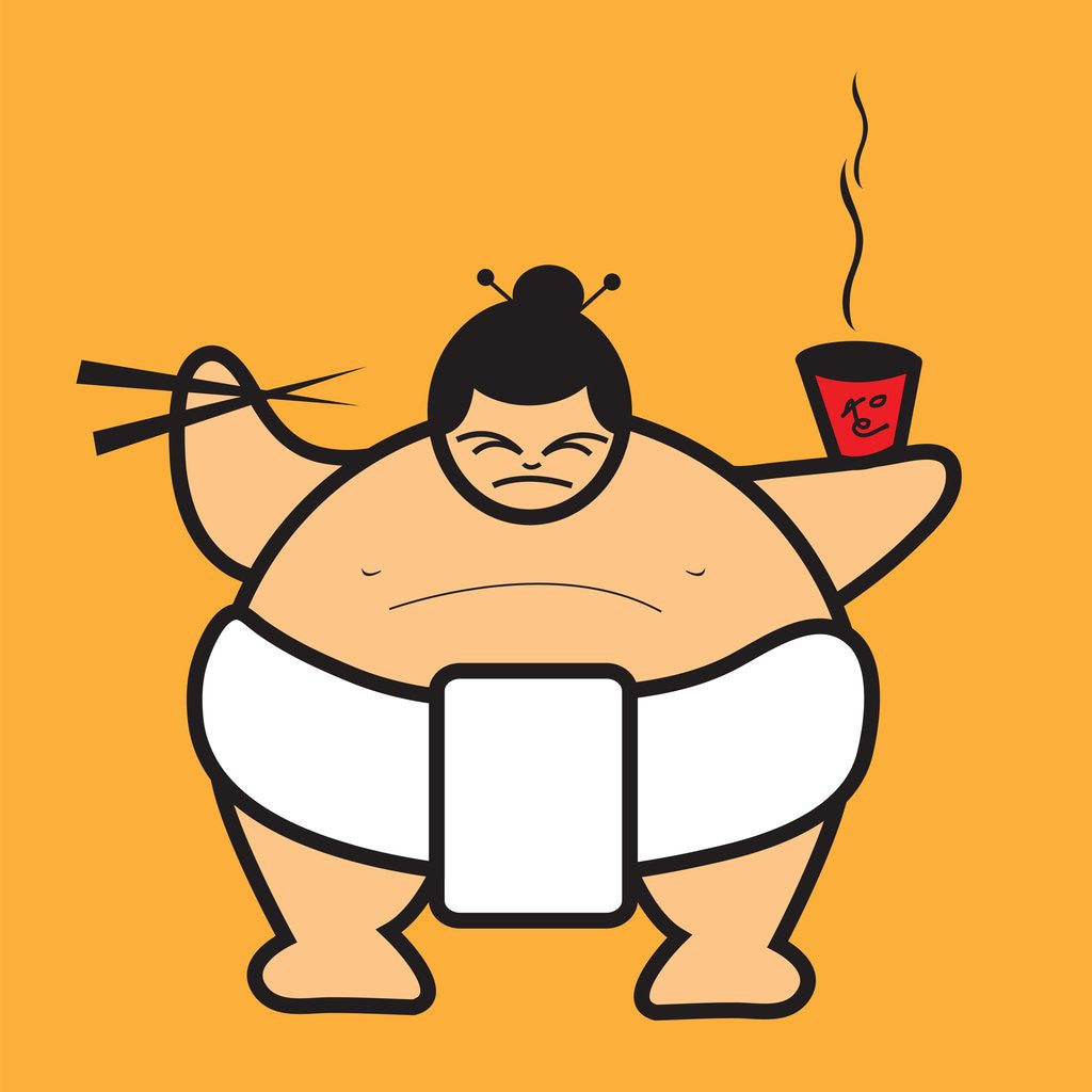 Detail of Sumo eating bowl of noodles by Corbis