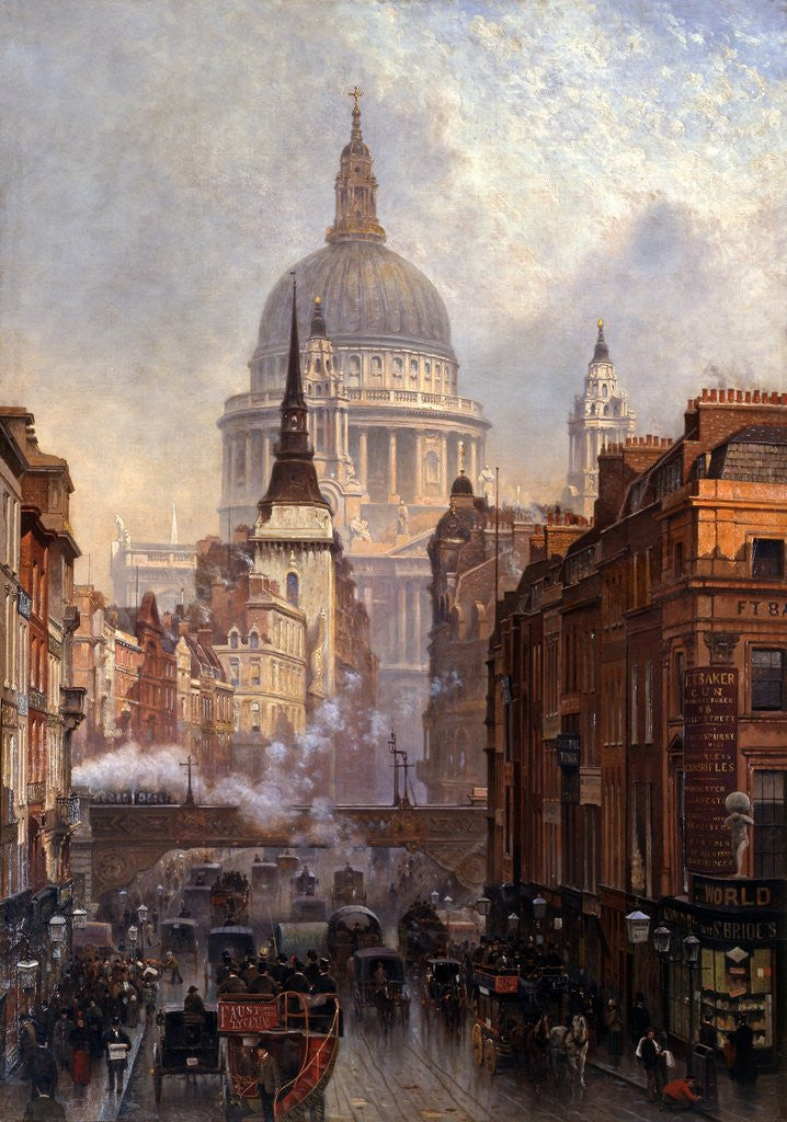 Detail of St. Paul's Cathedral and Ludgate Hill, London, England by John O'Connor