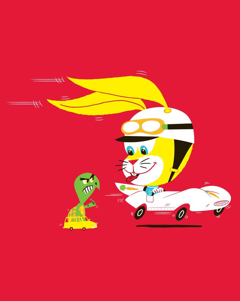 Detail of Tortoise and Hare in Race Cars by Anonymous