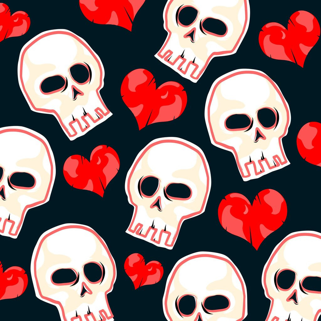Detail of Heart And Skull Pattern on Black by Anonymous