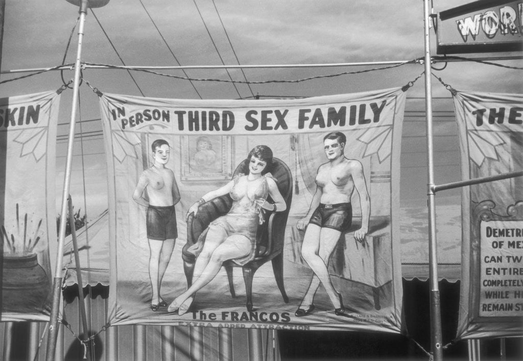 Detail of Outside a Country Fair Side-Show Tent Announcing Oddities by Anonymous