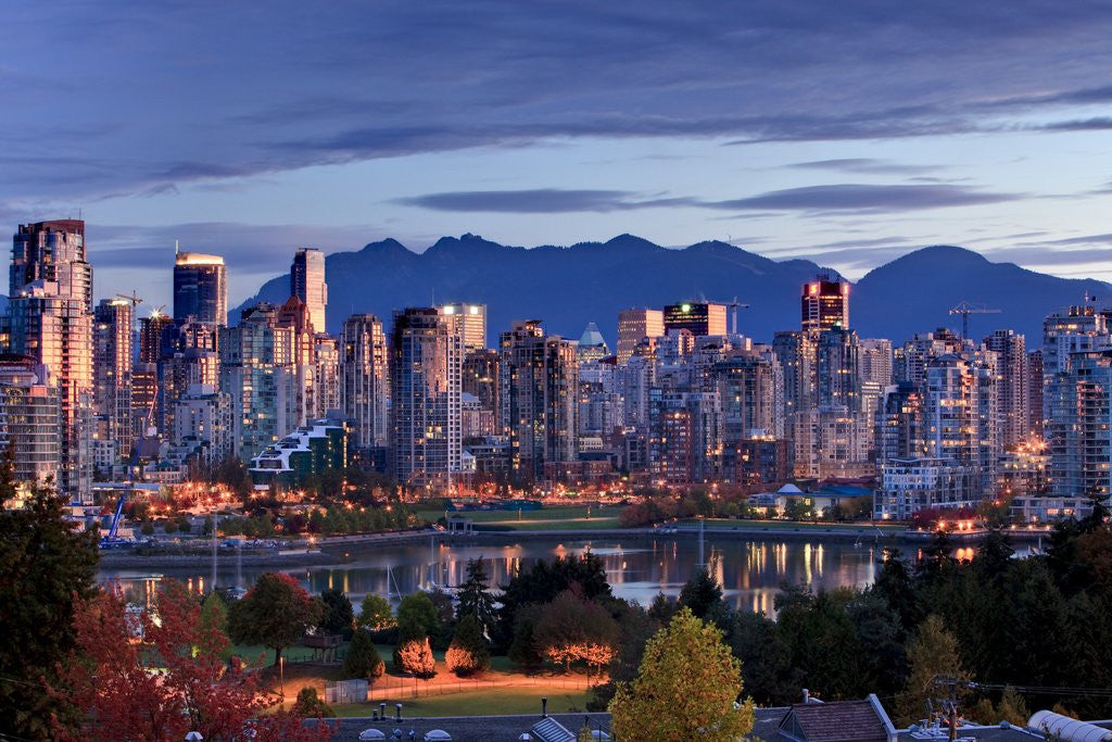 Detail of Vancouver skyline in front of North Shore Mountains by Anonymous