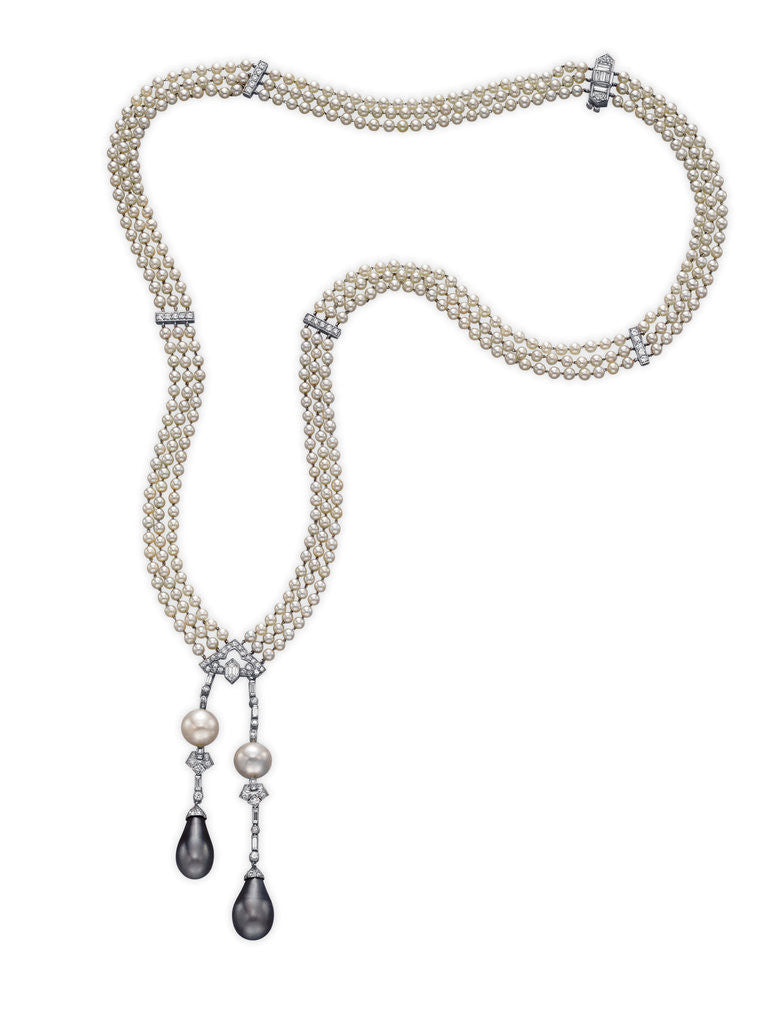 Detail of Art Deco pearl and diamond sautoir by Anonymous