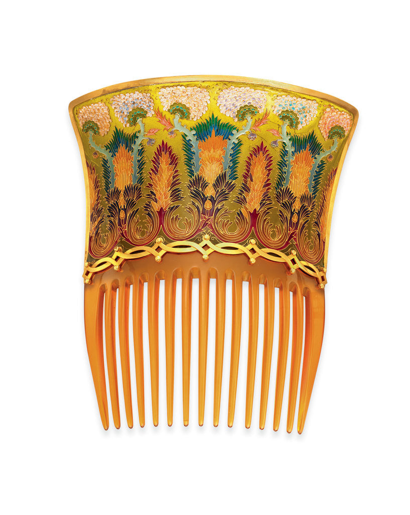 Detail of One of a pair of Art Nouveau tortoiseshell and enamel hair combs by Braquemond by Anonymous