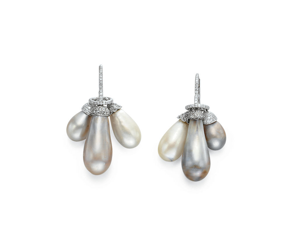 Detail of Pearl and diamond earrings by Anonymous