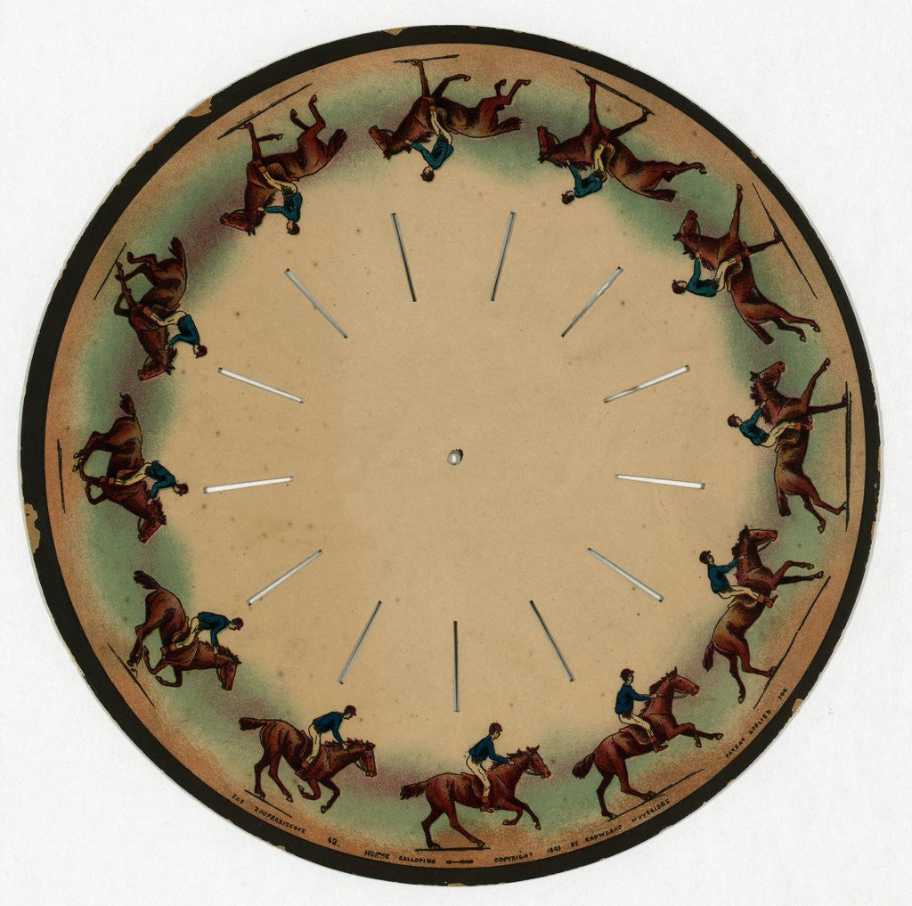 Detail of Zoopraxiscopeby with galloping horse by Eadweard Muybridge