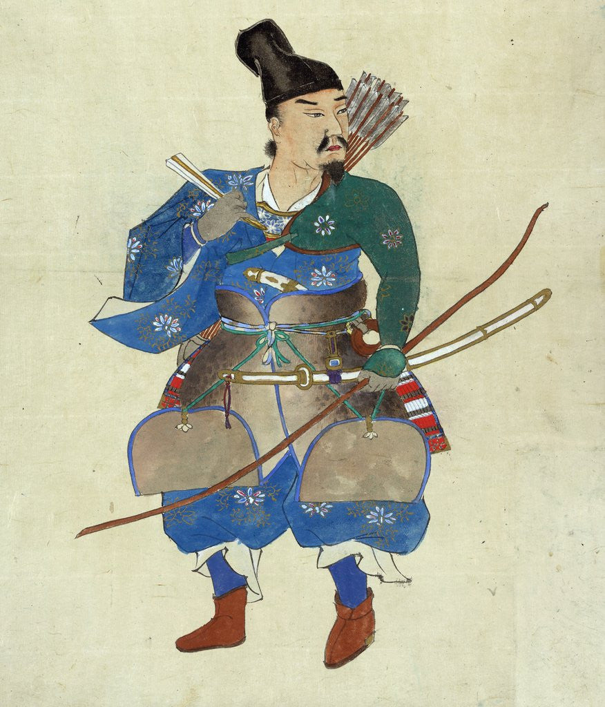 Detail of Japanese ink drawing of warrior archer by Anonymous
