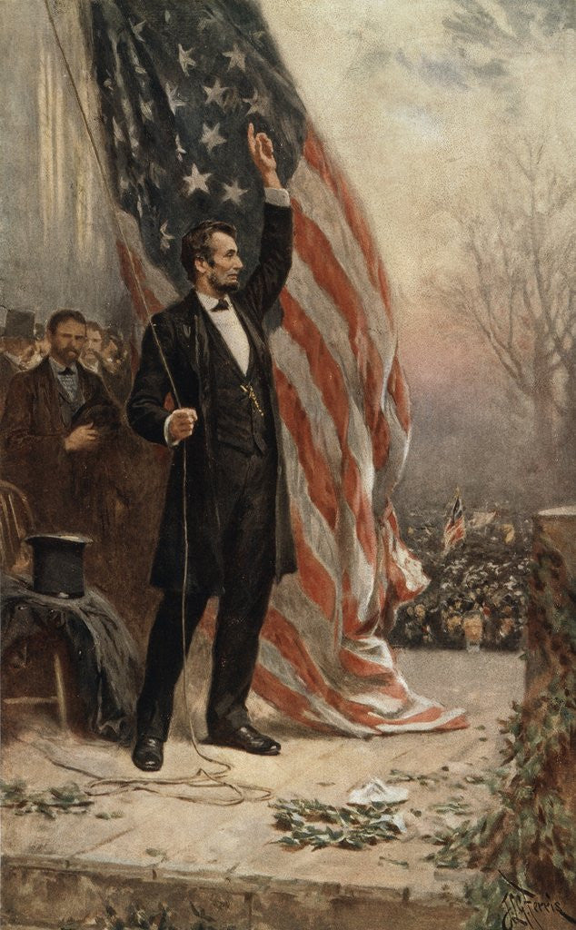 Detail of Abraham Lincoln with American flag by Anonymous